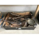 Large box of tools, including spanners, boring drills etc.