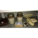 A quantity of miscellaneous including stoneware and kitchen scales etc.