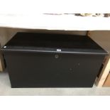 A large black panther painted, pine blanket box, with candle box.