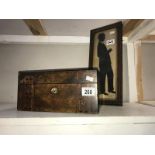 A Victorian inlaid box and an oak framed silhouette of a man