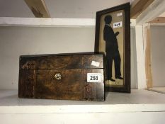 A Victorian inlaid box and an oak framed silhouette of a man