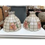 A pair of large Tiffany style lampshades with metal frame & plastic panels