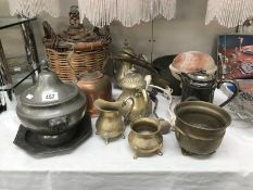 A mixed lot featuring silver plate, copperware & other items including tea set,