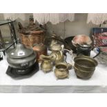 A mixed lot featuring silver plate, copperware & other items including tea set,