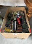 A quantity of Hornby '0' gauge clockwork tin plate railway engines, rolling stock & track etc.