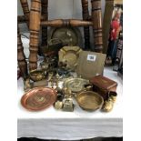 A mixed lot of brass and copper ware including miniatures, arts and crafts, boxes, figures etc.