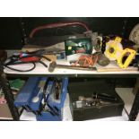 A mixed lot including tool chests, car pump and plane etc.