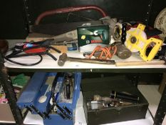 A mixed lot including tool chests, car pump and plane etc.