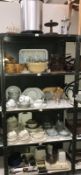 5 shelves of kitchenalia including dinner sets and glassware