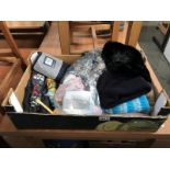 A box of miscellaneous including scarves