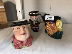 A Toby jug and 2 character jugs