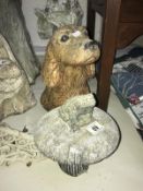 A spaniel garden ornament a/f and a frog on a toadstool