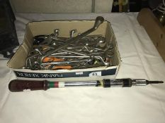 A quantity of spanners, scissors etc.