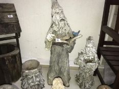 A wizard planter and 2 wizard garden statues (all made of hard plastic)