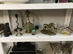 A collection of misc. items including. pin doll, brass ware, etc.