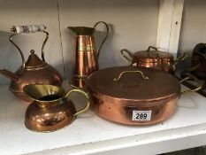 A quantity of copper pans etc.