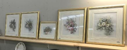 5 framed and glazed floral prints,