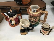 A Staffordshire Shorter & Son teapot and 3 character jugs