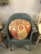 A lloyd Loom style chair & pouffe