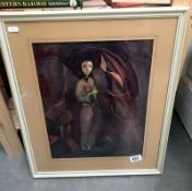 A framed and glazed watercolour (abstract lady)