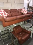 A retro 3 seater settee and armchair