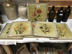 6 wooden flora paintings