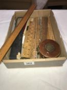 Old rulers and vintage measuring tape