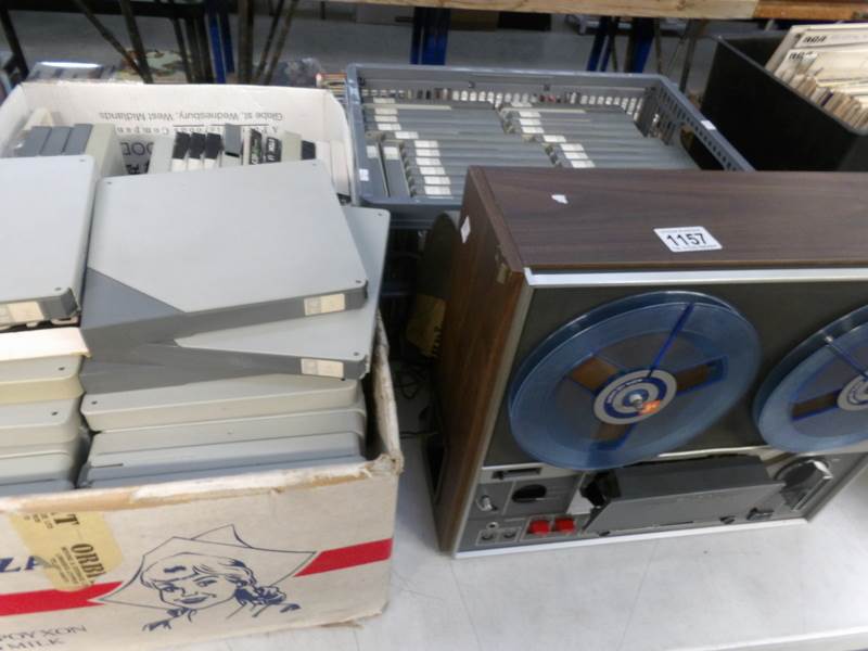 A Sony TC266 reel to reel tape recorder and 3 boxes of reel to reel tapes.