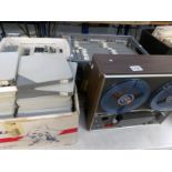A Sony TC266 reel to reel tape recorder and 3 boxes of reel to reel tapes.