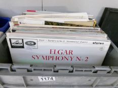 A box of classical LP records.