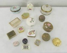 15 assorted trinket/pill boxes and a miniature clock.