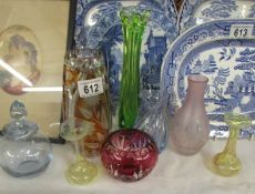 A mixed lot of glass vases including engraved and overlaid examples.