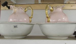 2 jug and basin sets, a/f.