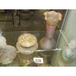 2 hand decorated perfume bottles, a powder bowl and a vase.