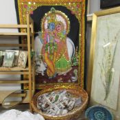 An Indian fabric picture panel and a quantity of Indian beadwork.