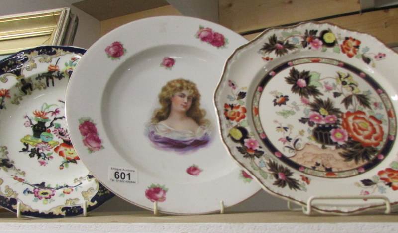 A 19th century portrait plate and 2 other plates.