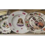A 19th century portrait plate and 2 other plates.