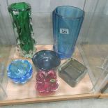 A mixed lot of coloured glass bowls, vases etc.