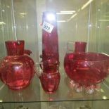 A mixed lot of cranberry glass bowls, jugs etc.