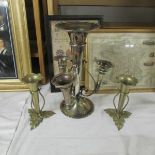 A silver plate epergne and a pair of spill vases.