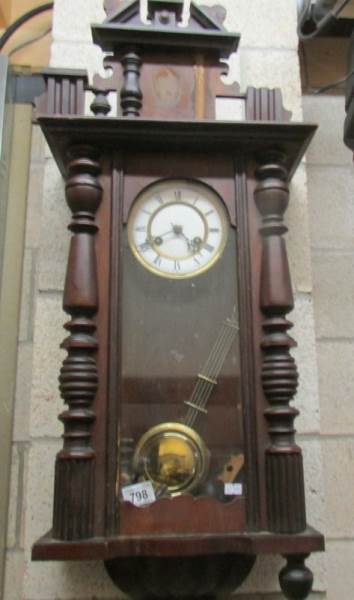 A mahogany wall clock, a/f.