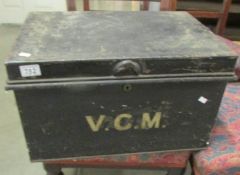 An old tin trunk.