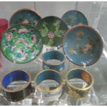 5 assorted Cloissonne pin dishes and 4 Cloissonne napkin rings.