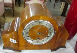 A 1930's Westminster chime mantel clock in walnut case.