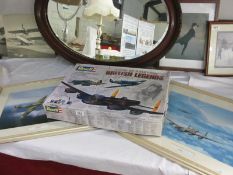 2 framed and glazed aviation prints and a boxed Revell British Legends model