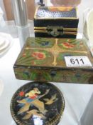 3 old jewellery boxes including lacquered examples