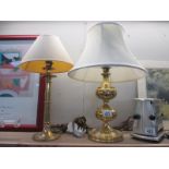 2 brass based lamps with shades