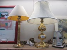 2 brass based lamps with shades