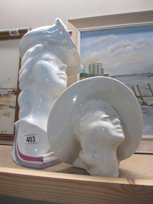 2 china busts of ladies