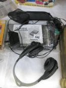 A cassette recorder and headphones